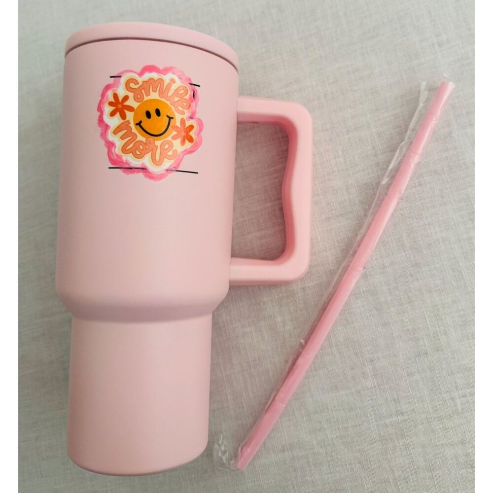 Customized Smile More 30 oz Tumbler Stainless Steel With Screw on Lid and Straw